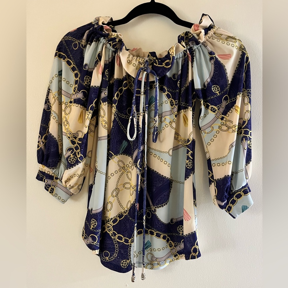 Elegant Chain Print Off-Shoulder Blouse